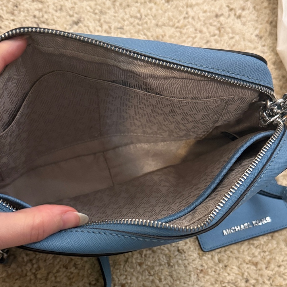 Michael Kors Jet Set Large Saffiano Leather Crossbody Bag + Card Holder | Blue - Picture 6 of 10